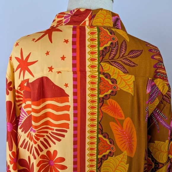 FARM Rio Button Front Long Sleeve Oversized Forest Mixed Scarves Multi M NWT - Picture 9 of 16